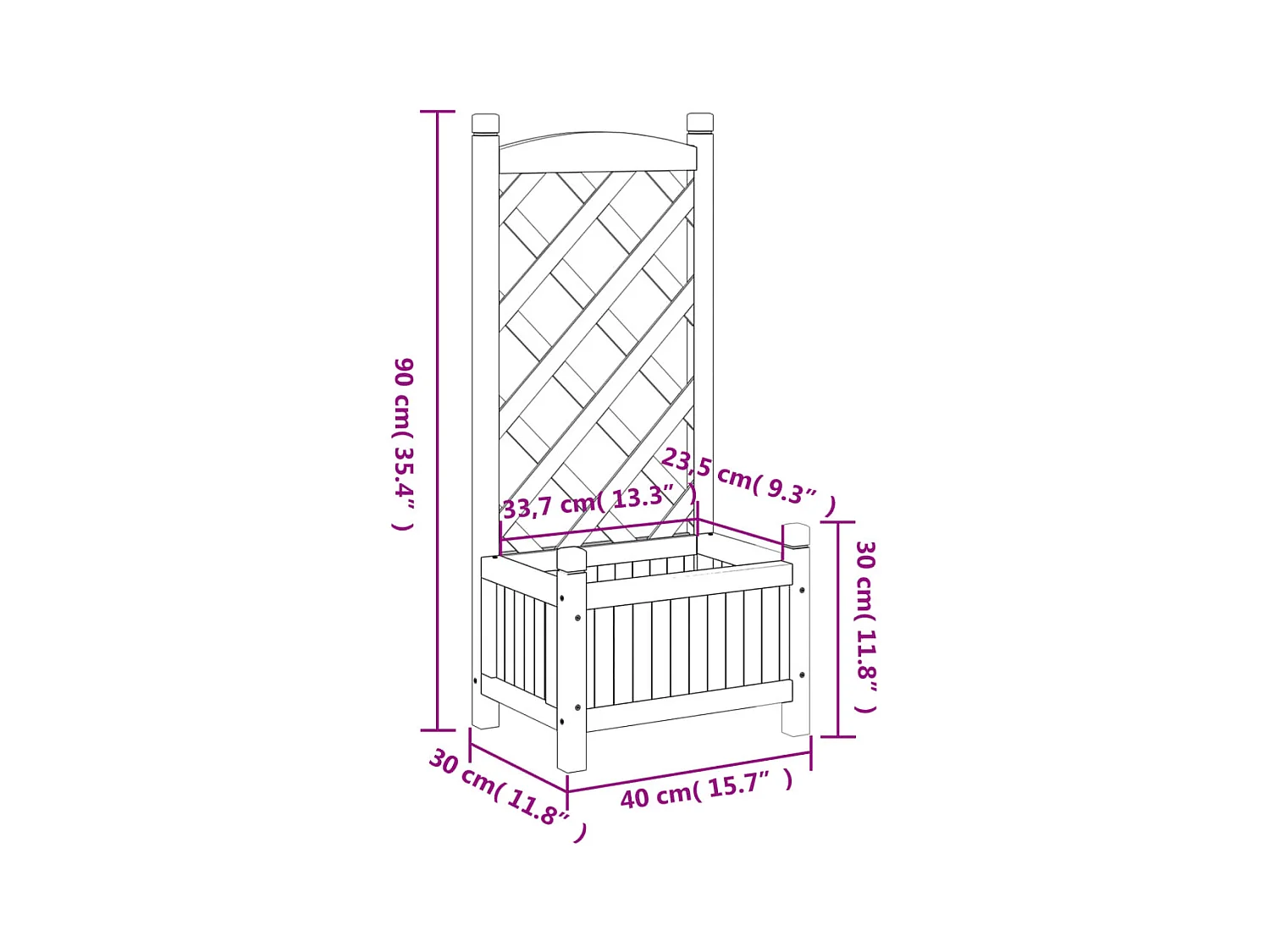 Jardinière avec treillis gris bois massif de sapin