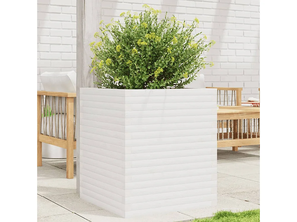Jardinière blanc 60x60x68,5 cm bois de pin massif