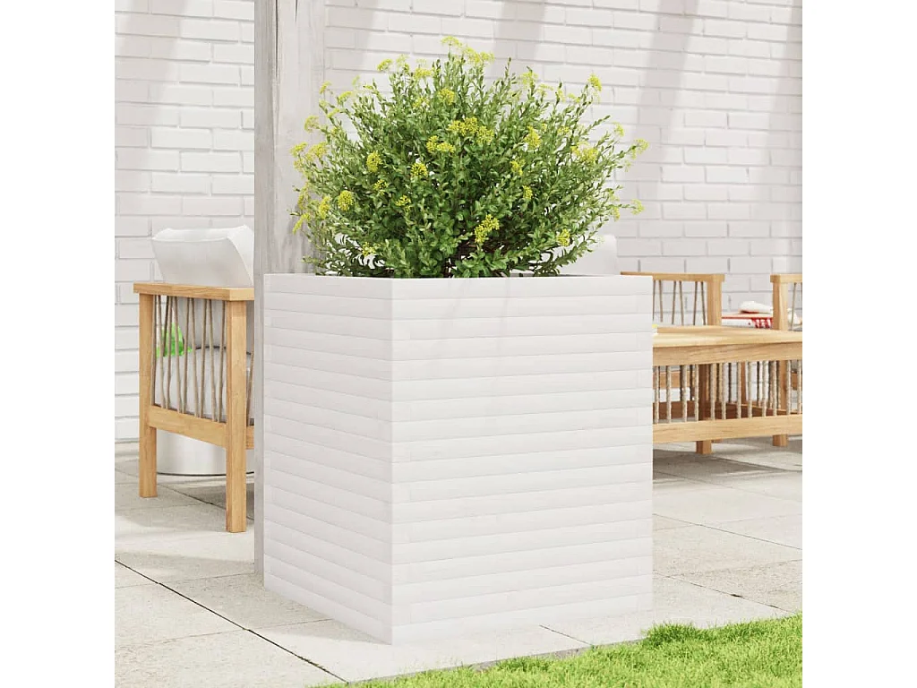 Jardinière blanc 60x60x68,5 cm bois de pin massif