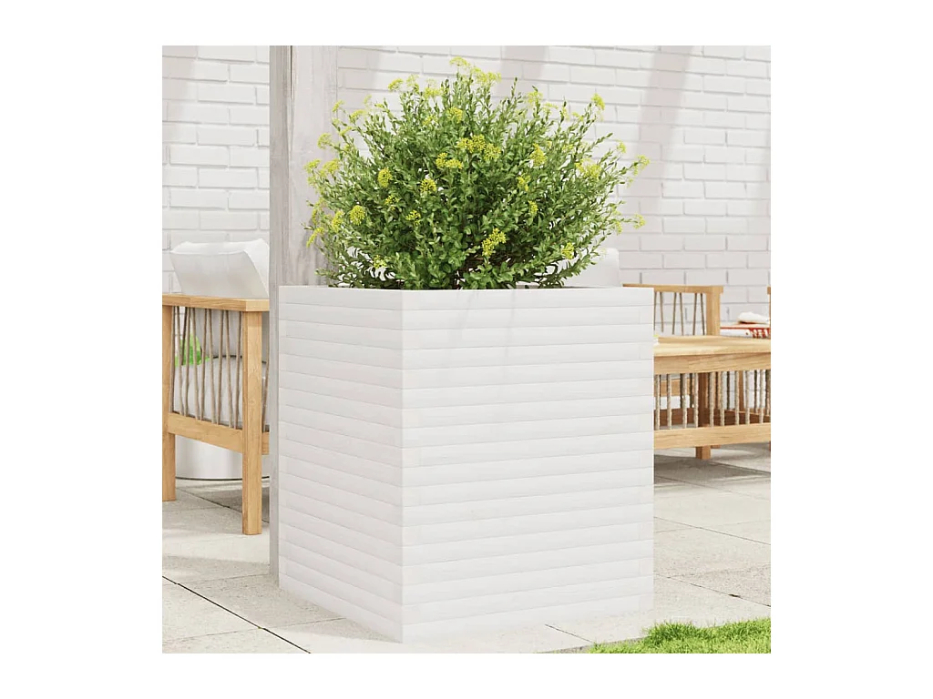 Jardinière blanc 60x60x68,5 cm bois de pin massif