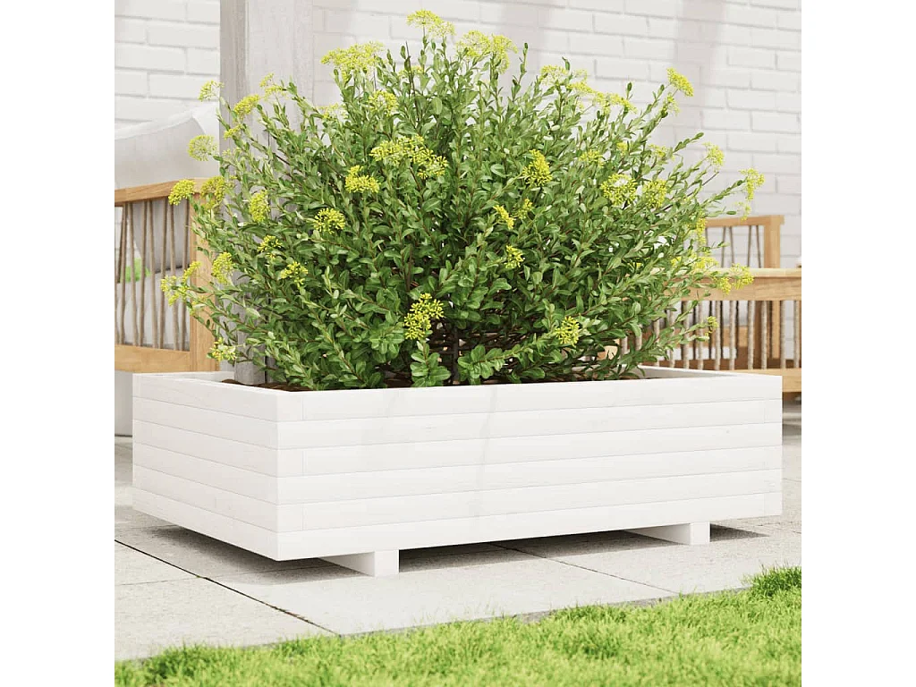 Jardinière blanc 90x60x26,5 cm bois de pin massif