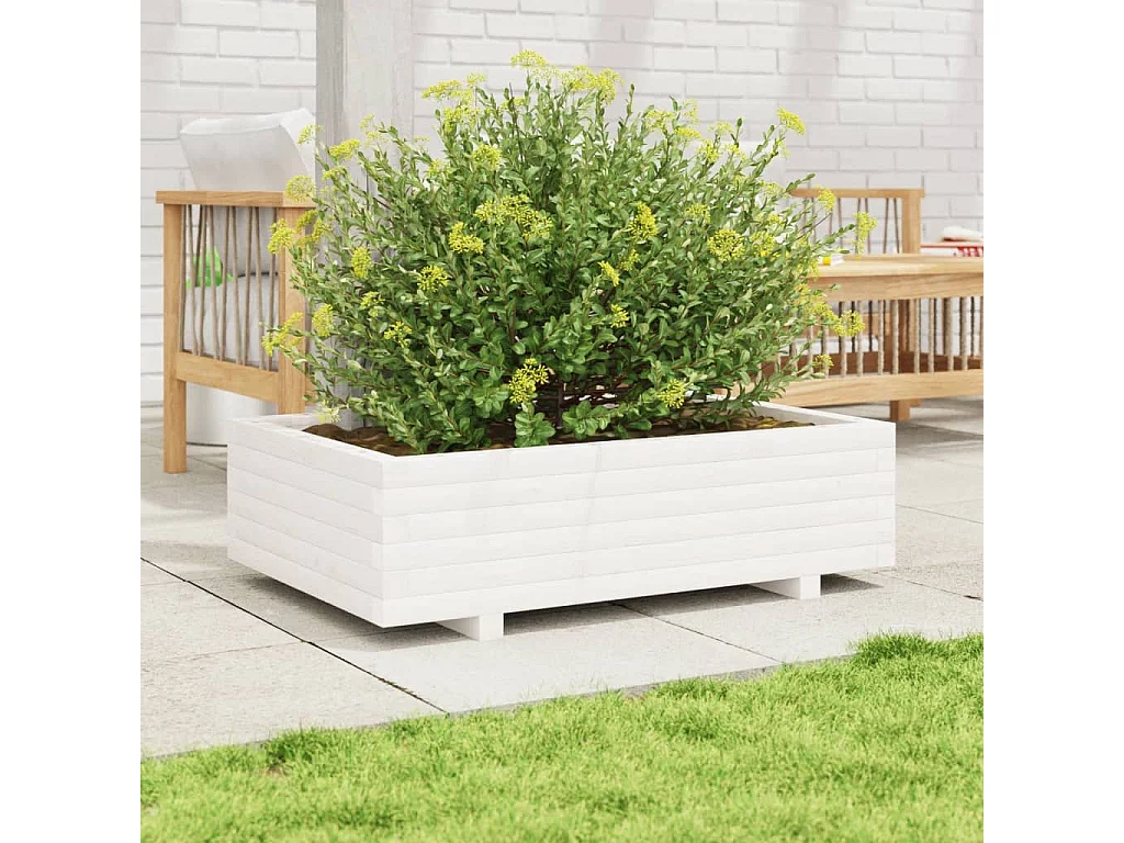Jardinière blanc 90x60x26,5 cm bois de pin massif