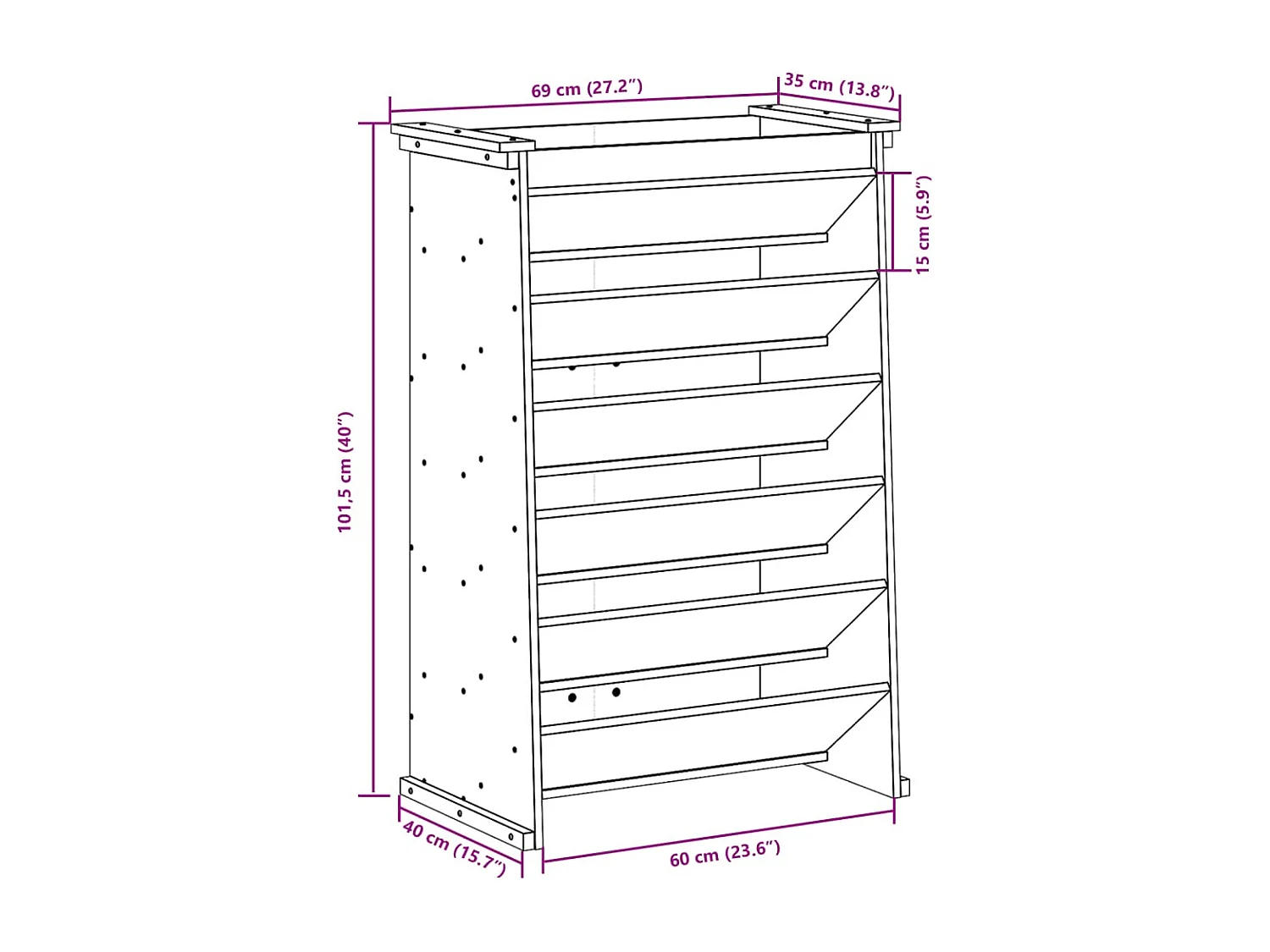 Fioriera Erbe 6 Ripiani Marrone Cera 69x40x101,5cm Legno Pino