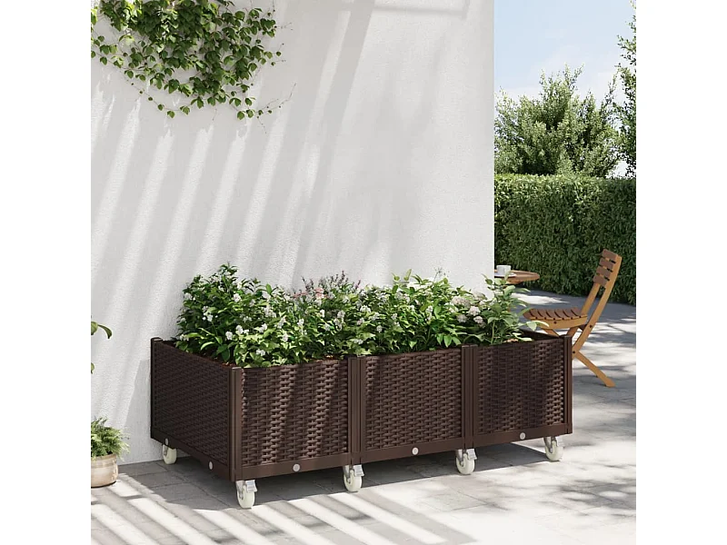 Jardinera con ruedas PP marrón 150x80x54 cm