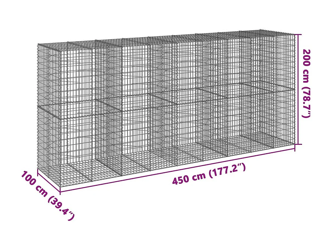 Cesto Gabbione con Copertura 450x100x200 cm in Ferro Zincato
