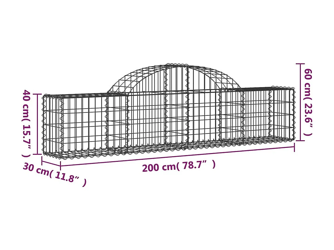 Cestos gabião arqueados 30pcs 200x30x40/60 cm ferro galvanizado