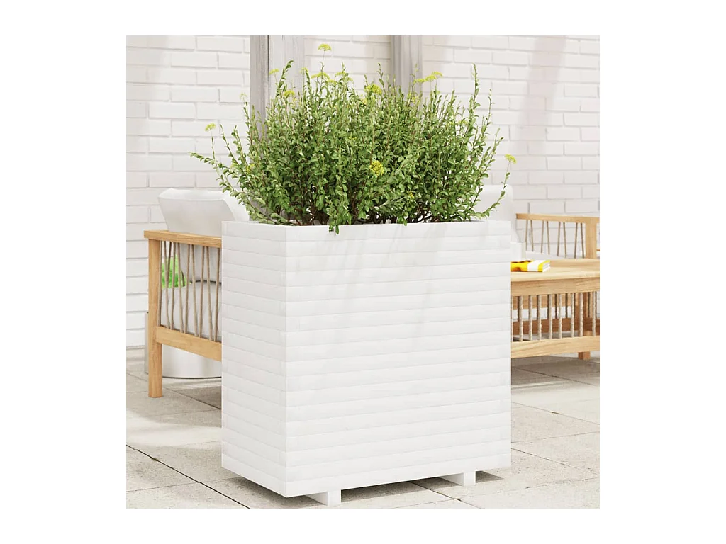 Fioriera da Giardino Bianca 70x40x72 cm Legno Massello di Pino