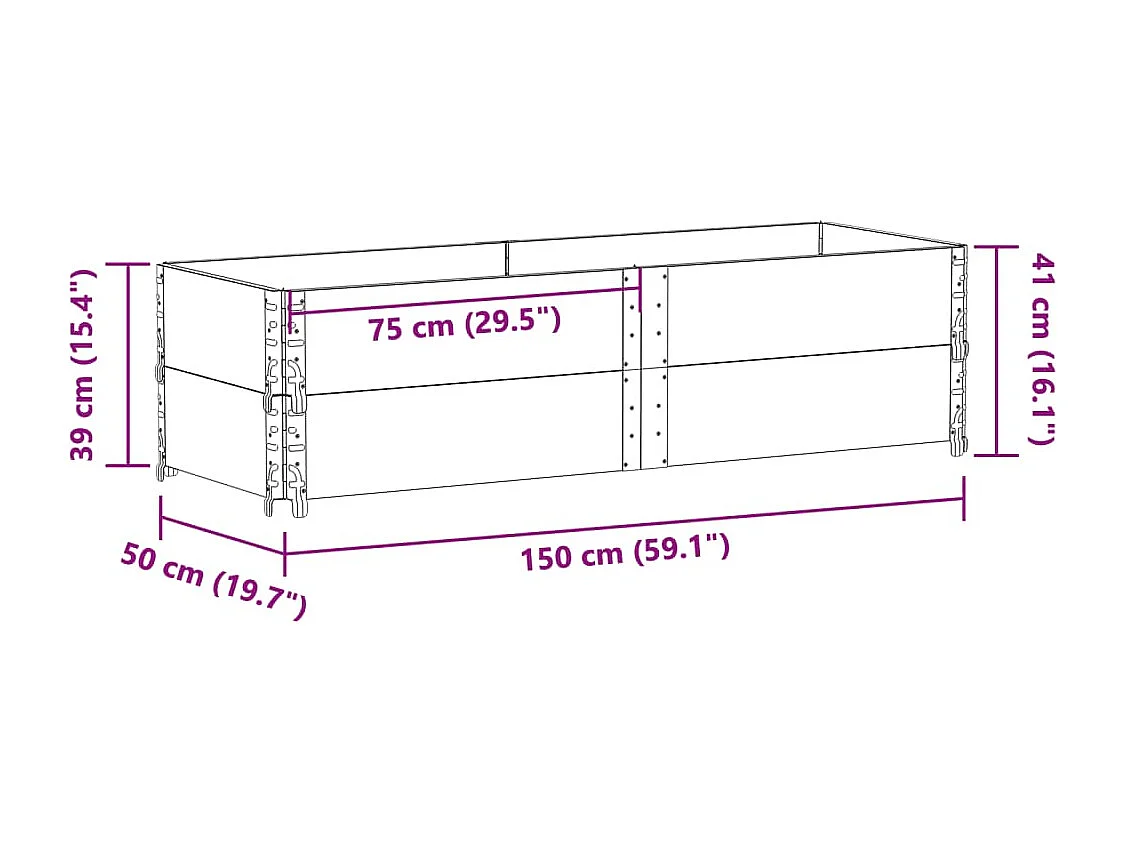 Jardinière gris 150x50 cm bois massif de pin