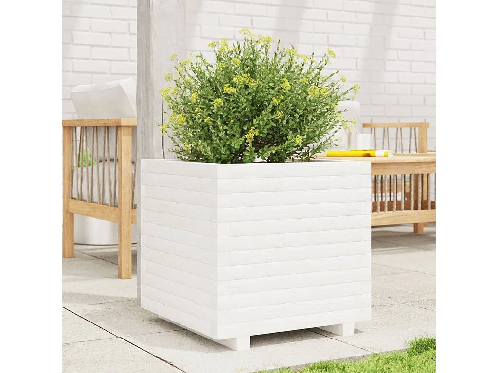 Vaso/floreira de jardim 50x50x49,5 cm pinho maciço branco