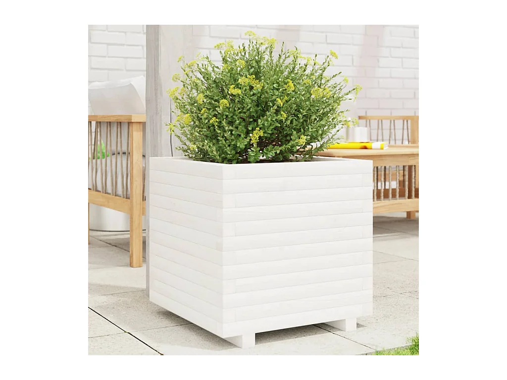 Jardinière blanc 50x50x49,5 cm bois de pin massif