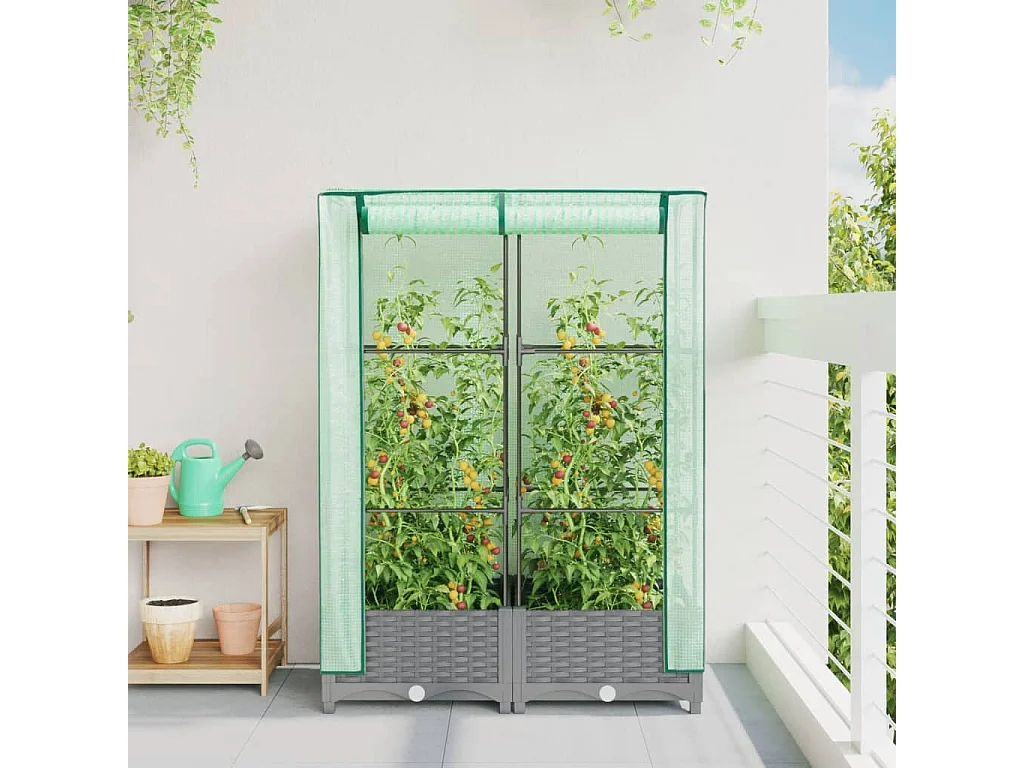 Hochbeet mit Gewächshaus-Aufsatz Rattan-Optik 80x40x123 cm