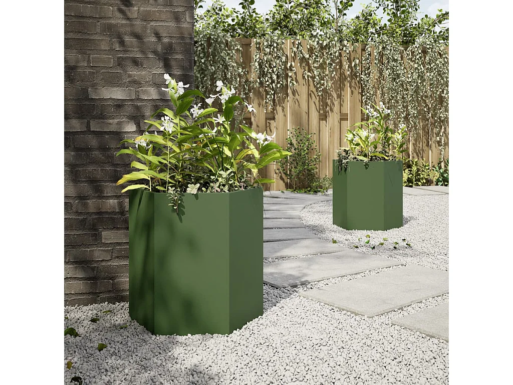 Jardinières 2 pcs vert olive hexagone 46x40x45 cm acier