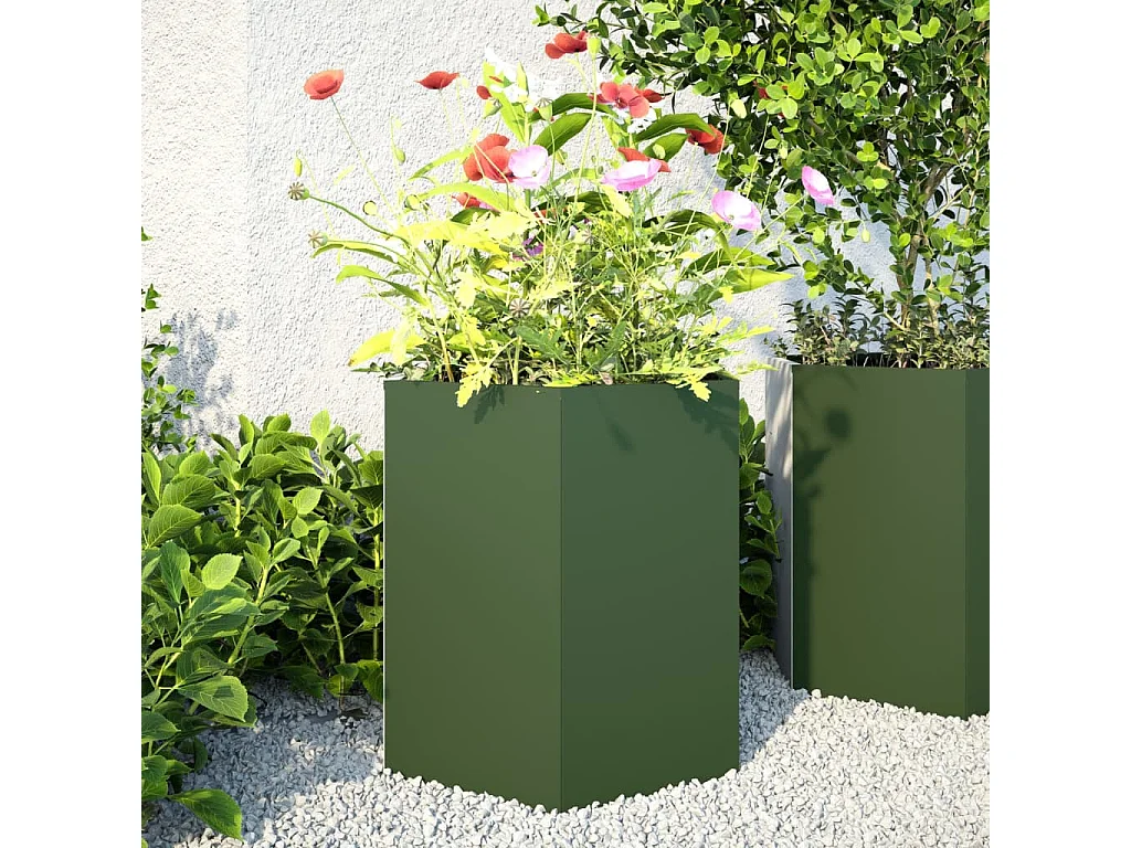 Jardinières 2 pcs vert olive hexagone 46x40x45 cm acier