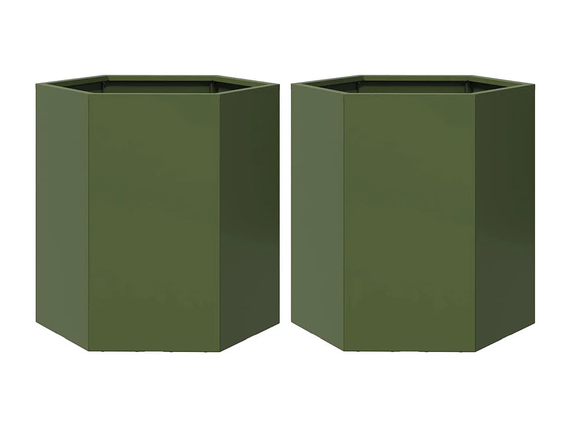 Jardinières 2 pcs vert olive hexagone 46x40x45 cm acier