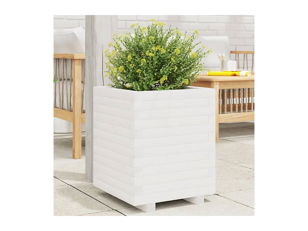 Fioriera da Giardino Bianca 40x40x49,5cm Legno Massello di Pino