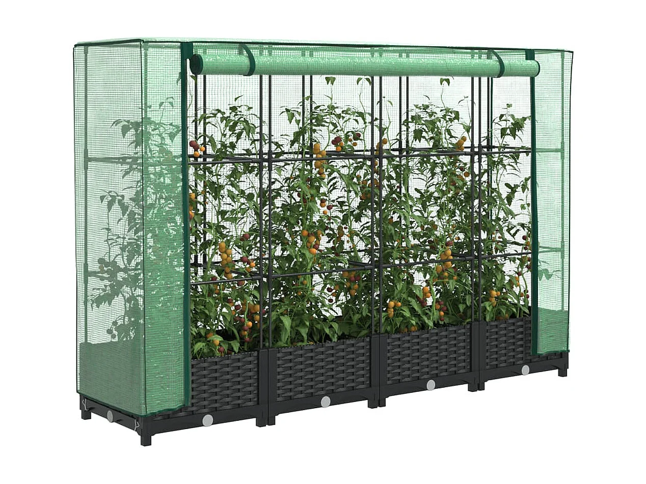 Hochbeet mit Gewächshaus-Aufsatz Rattan-Optik 160x40x123 cm