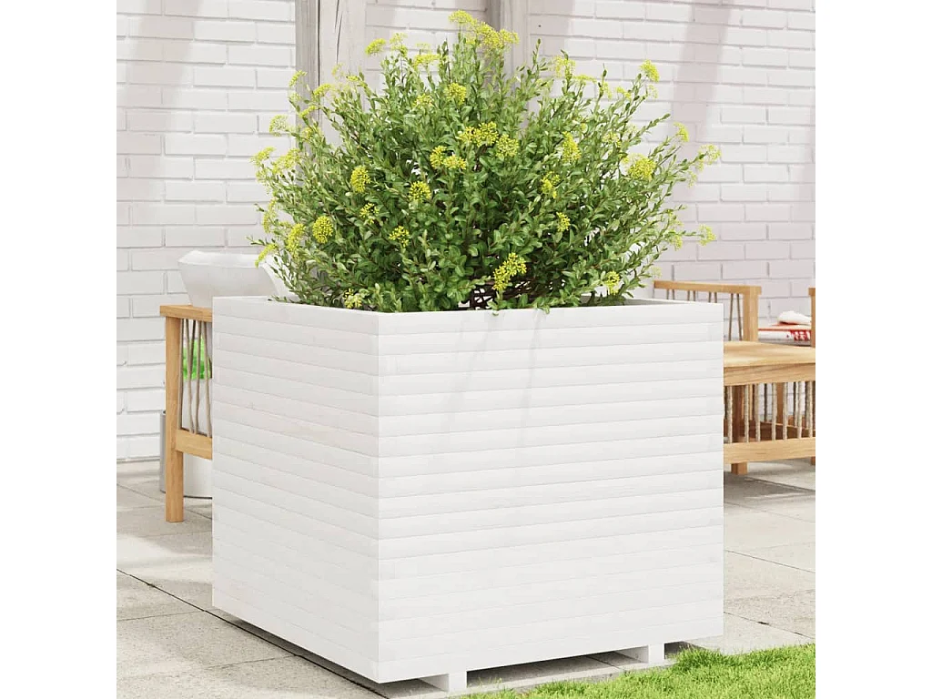 Fioriera da Giardino Bianca 80x80x72 cm Legno Massello di Pino