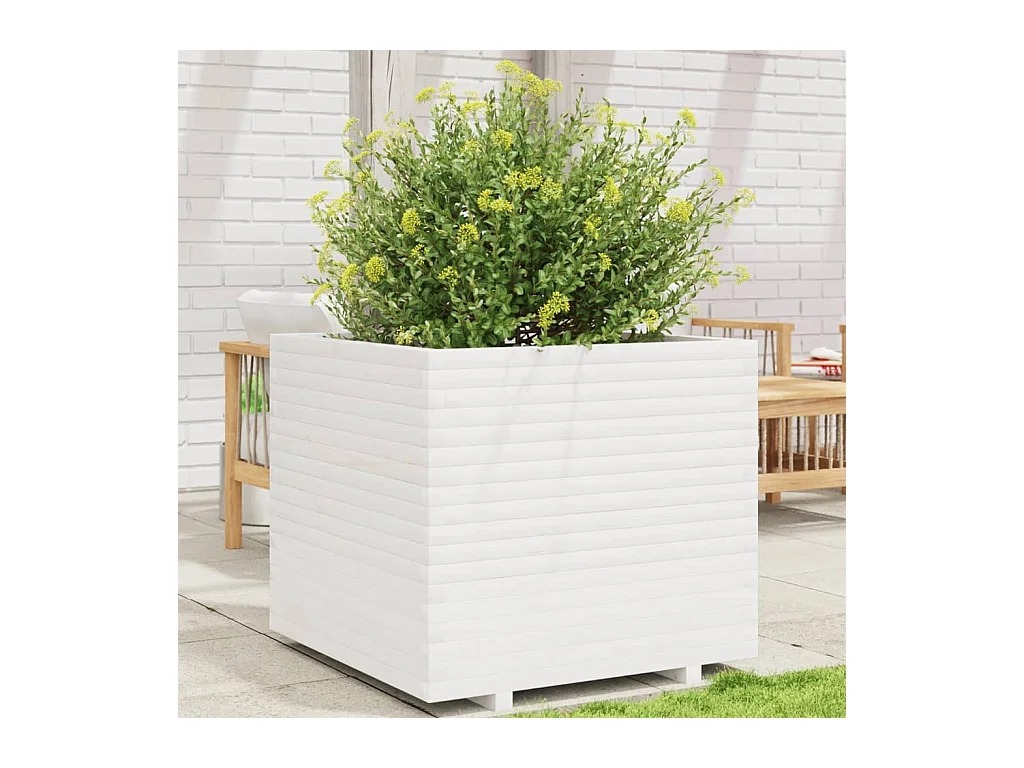 Jardinière blanc 80x80x72 cm bois de pin massif