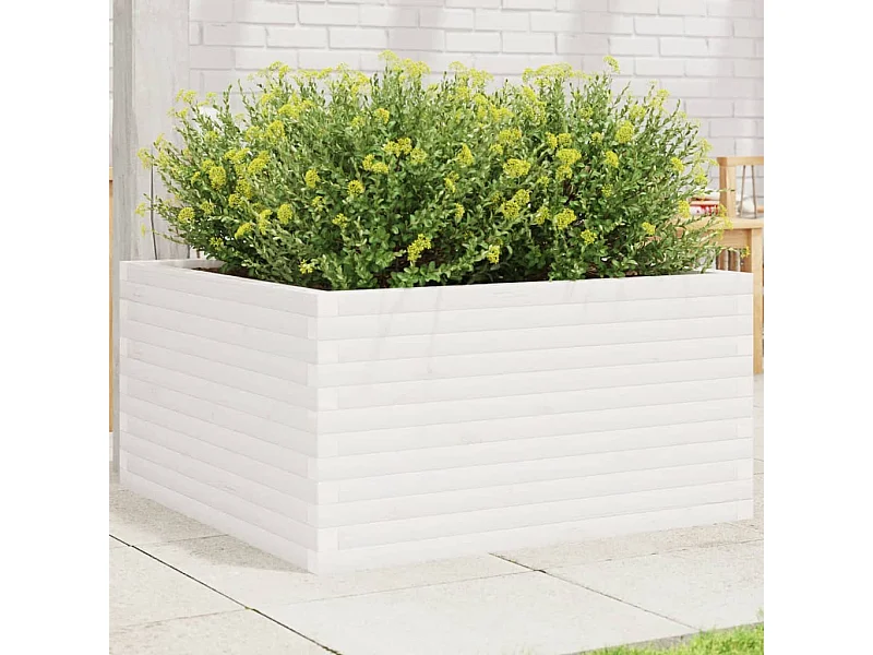Jardinière blanc 90x90x46 cm bois de pin massif