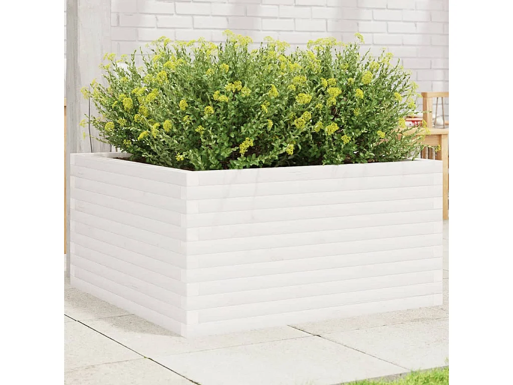 Fioriera da Giardino Bianca 90x90x46 cm Legno Massello di Pino