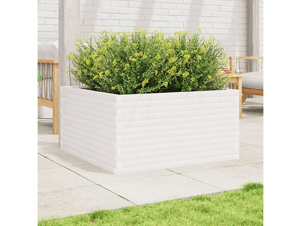 Jardinière blanc 90x90x46 cm bois de pin massif