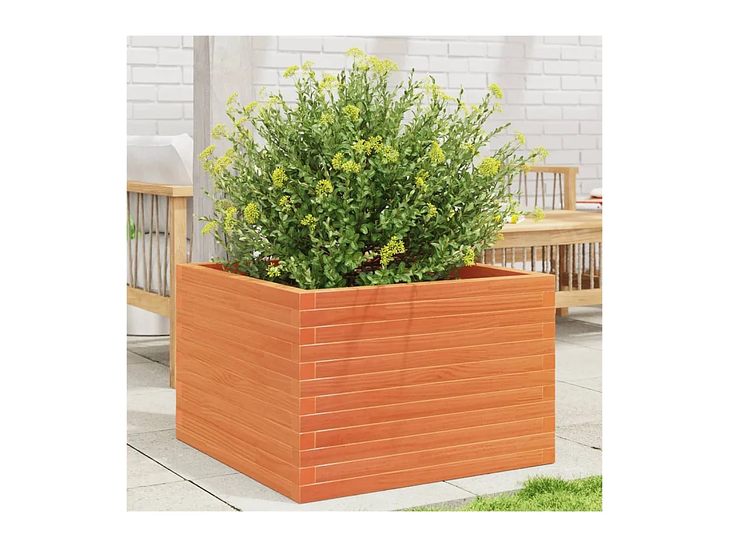 Jardinière cire marron 70x70x46 cm bois de pin massif