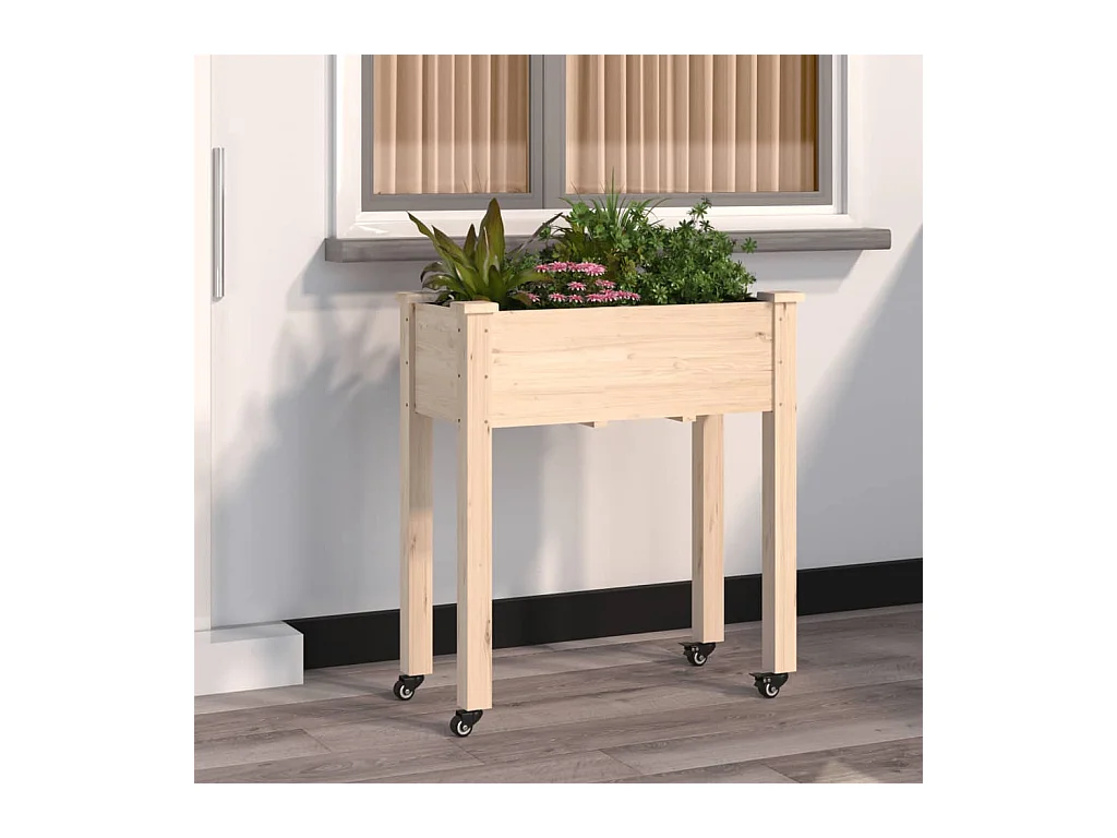 Jardinière sur roues avec doublure 71x37x80 cm bois de sapin