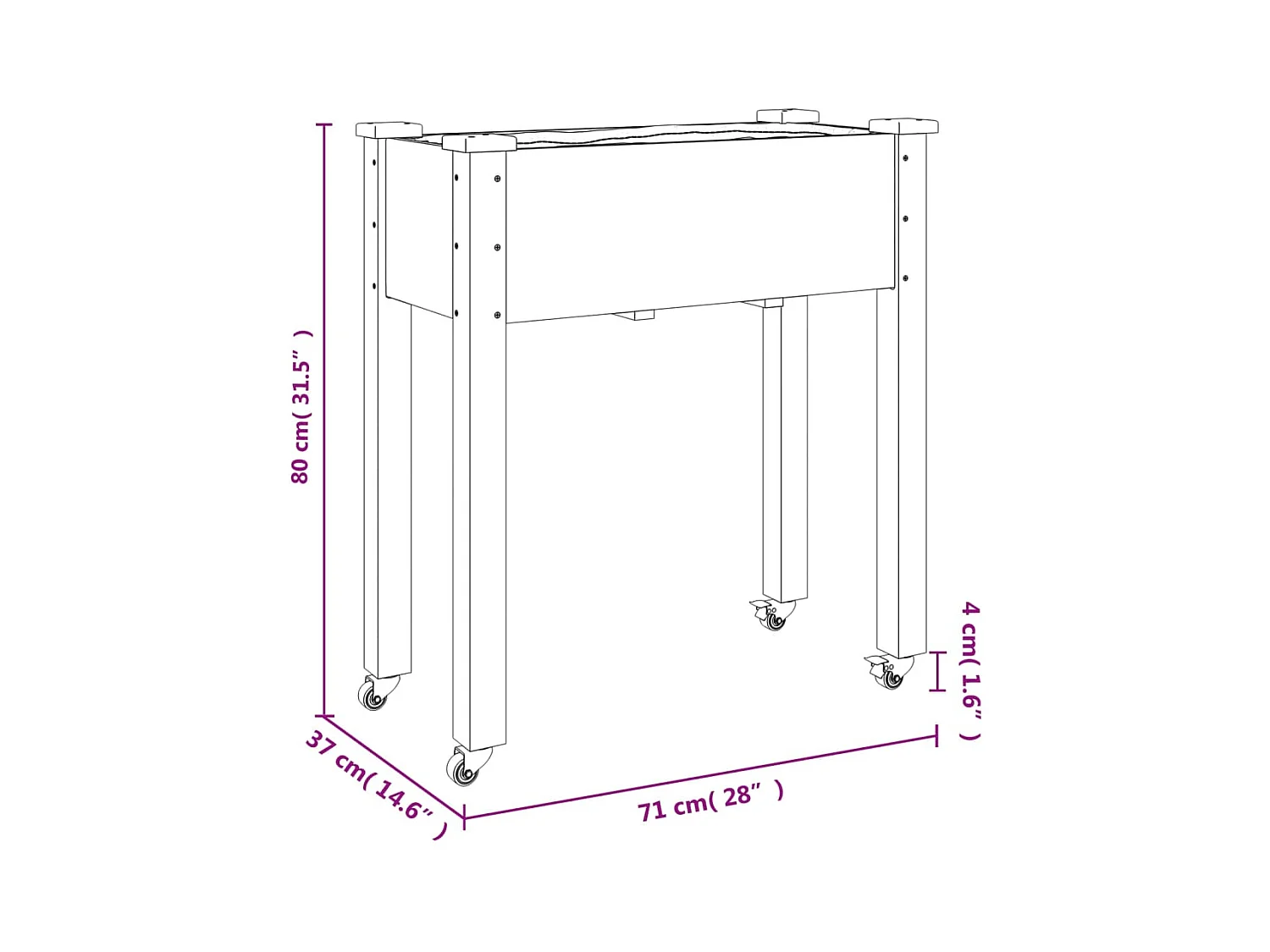 Pflanzkübel mit Einsatz und Rollen 71x37x80 cm Massivholz Tanne