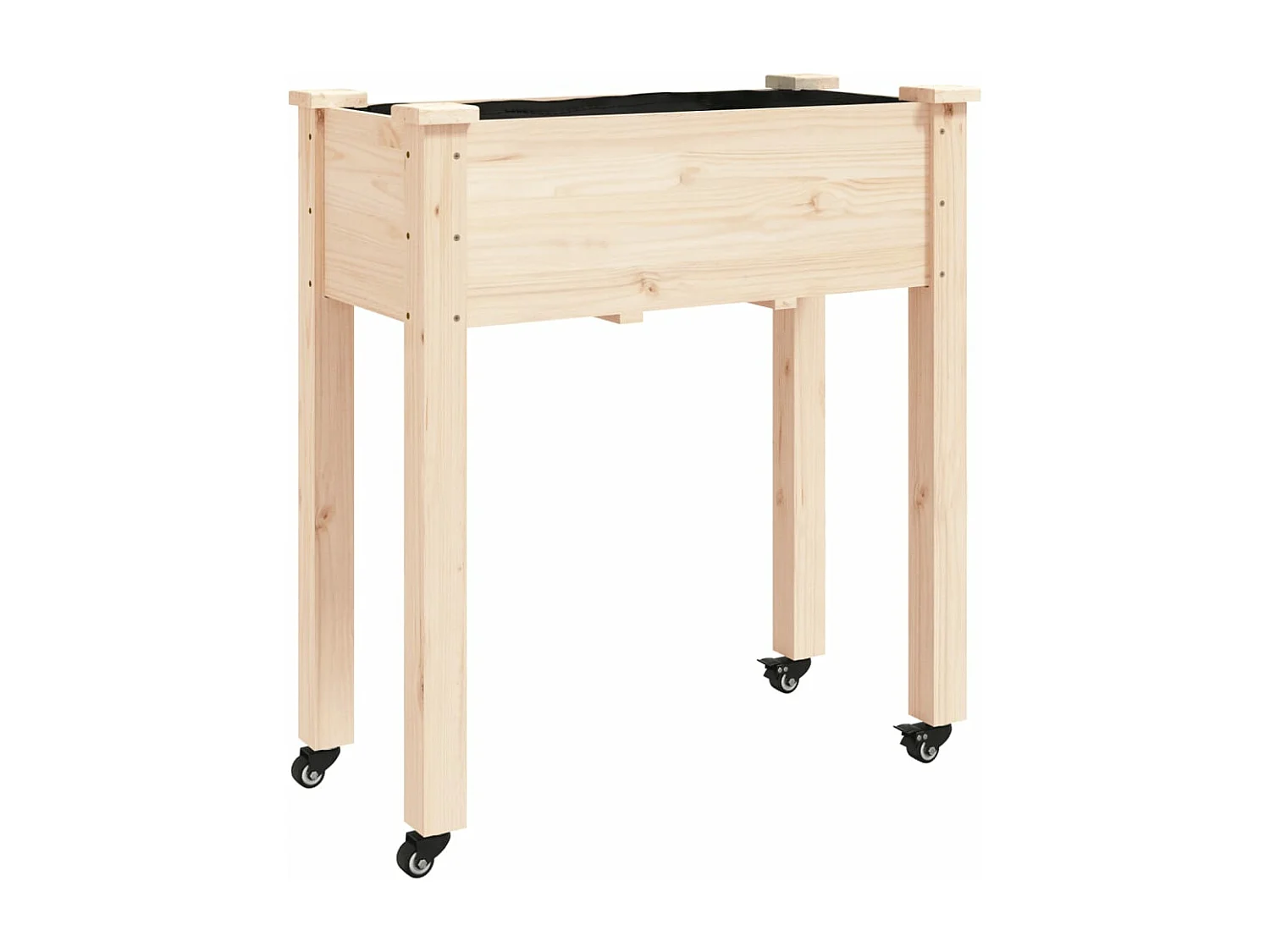 Jardinière sur roues avec doublure 71x37x80 cm bois de sapin