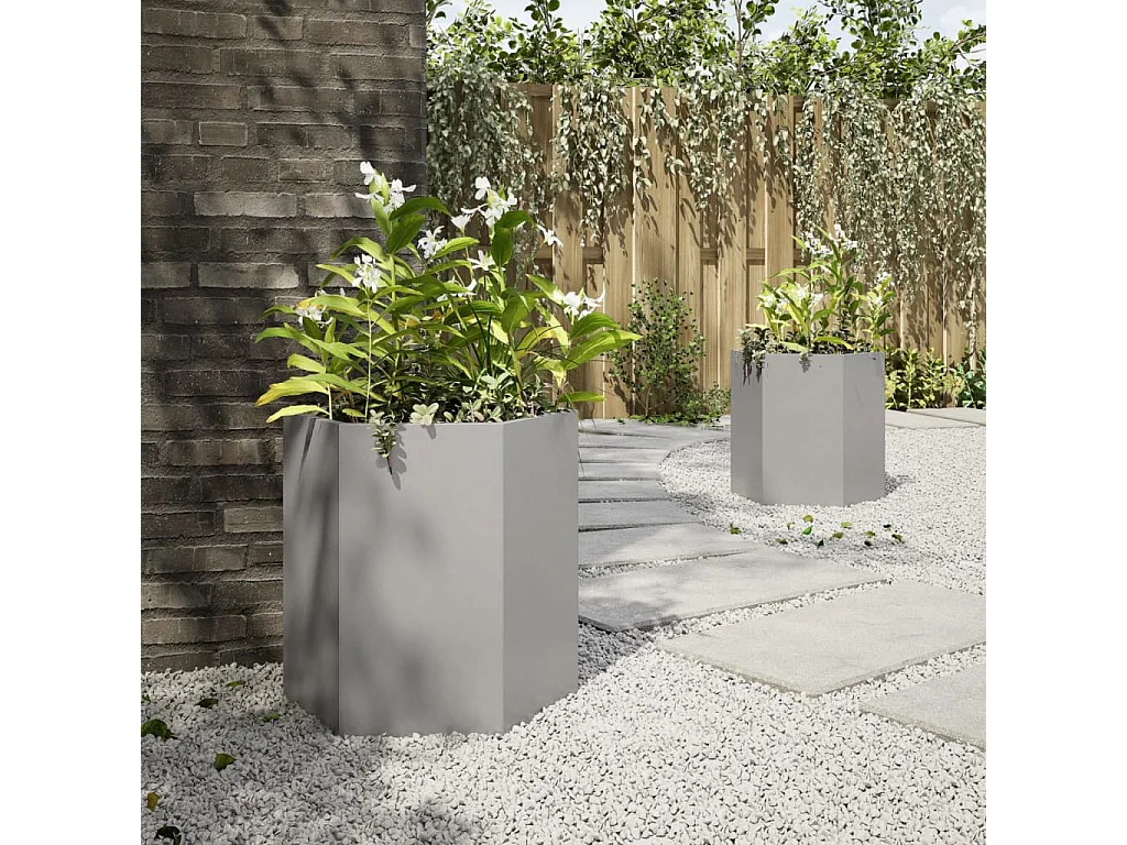 Fioriera da Giardino Nera Esagono 46x40x45 cm in Acciaio