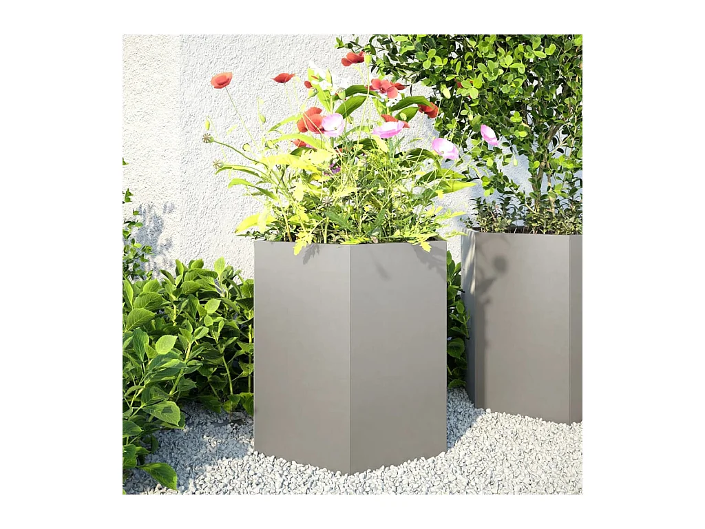Jardinières 2 pcs hexagone 46x40x45 cm acier inoxydable