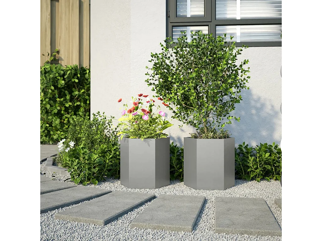 Jardinières 2 pcs hexagone 46x40x45 cm acier inoxydable