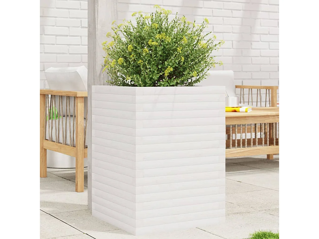 Vaso/floreira de jardim 50x50x68,5 cm pinho maciço branco