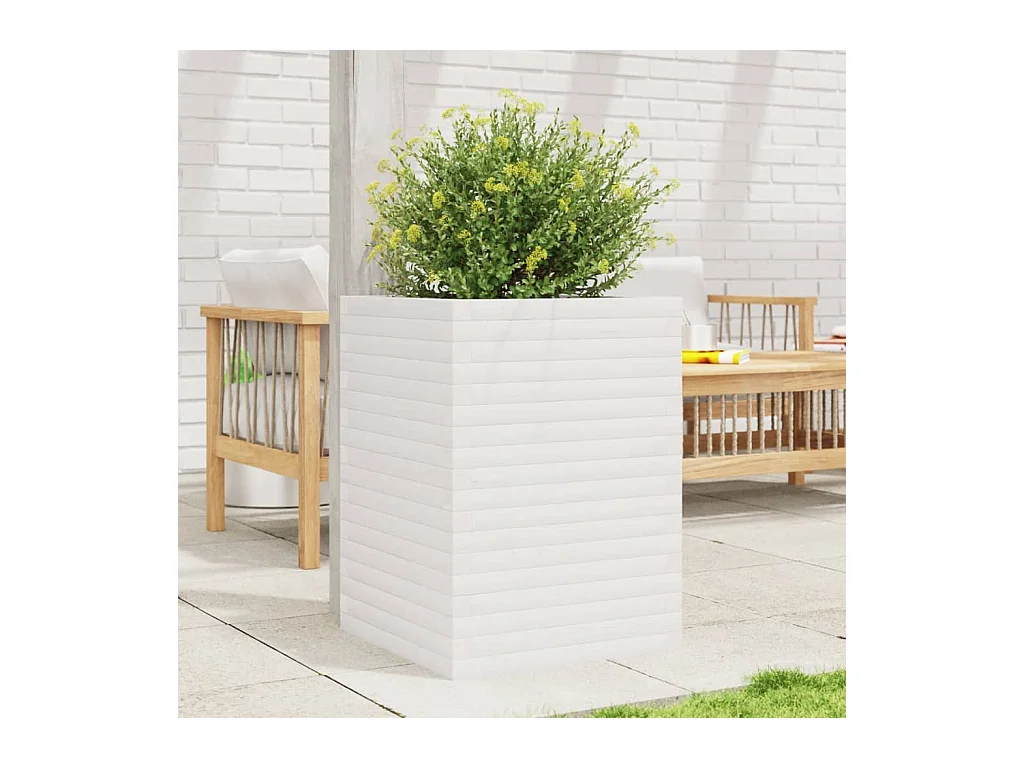 Jardinière blanc 50x50x68,5 cm bois de pin massif