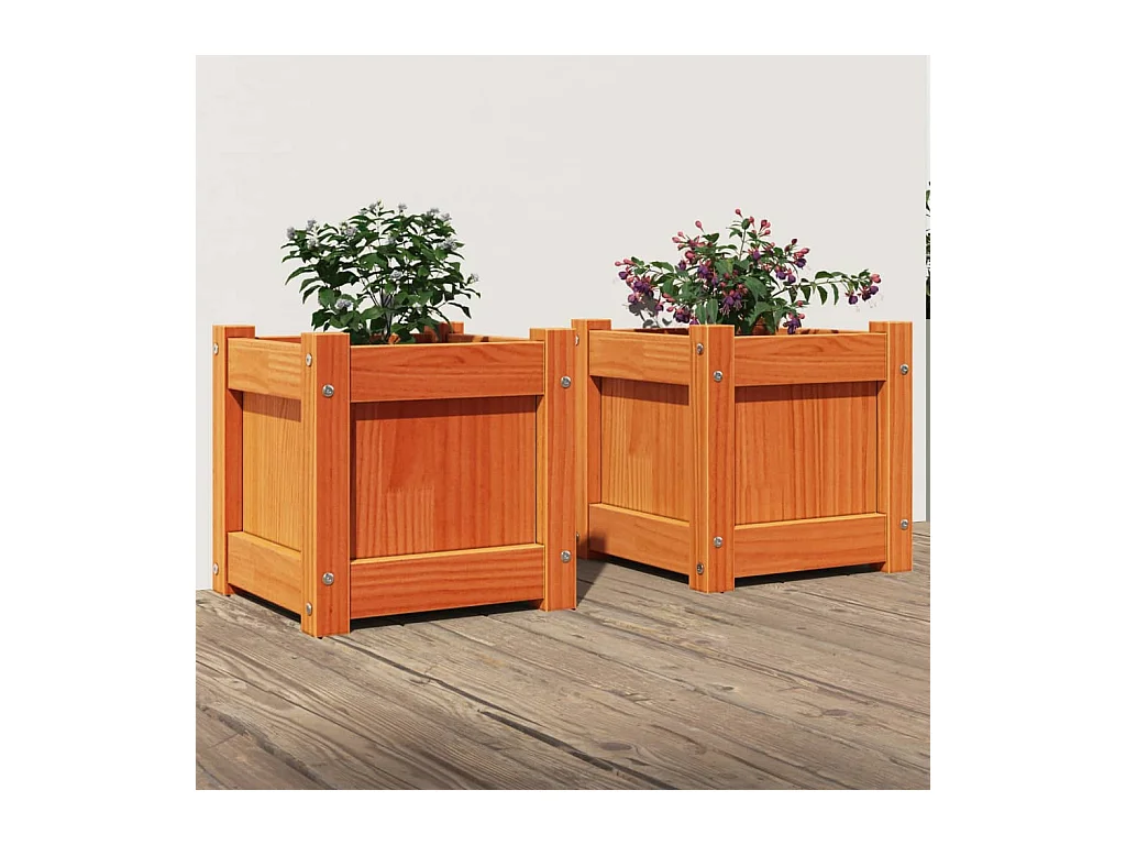 Fioriere da Giardino 2pz Marrone Cera Legno Massello di Pino