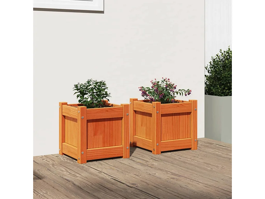 Jardinières 2 pcs cire marron bois de pin massif