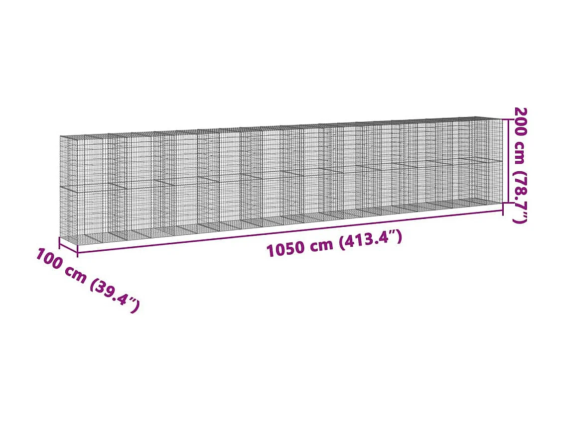 Panier gabion avec couvercle 1050x100x200 cm fer galvanisé