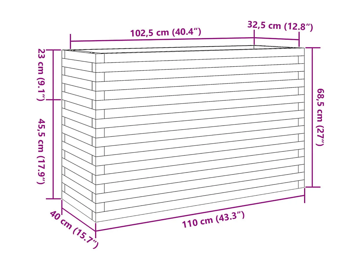 Jardinière cire marron 110x40x68,5 cm bois de pin massif