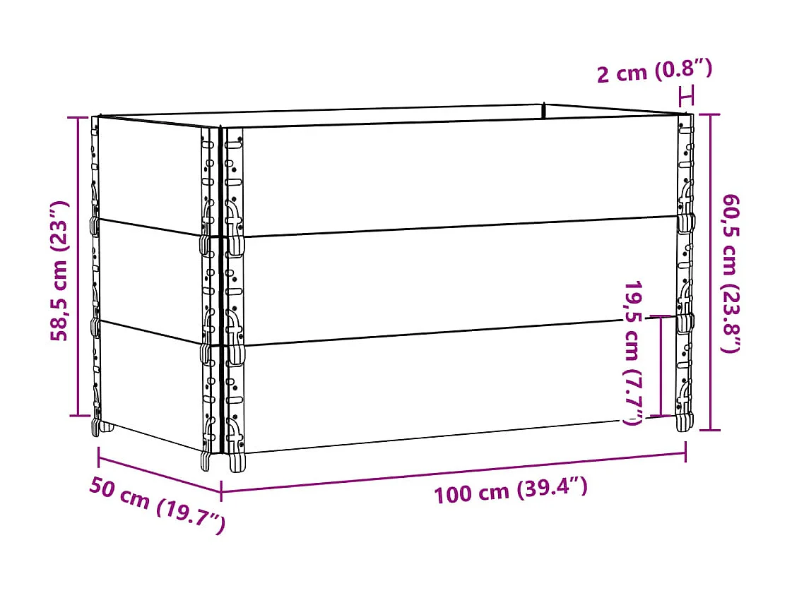 Jardinière noir 100x50 cm bois massif de pin
