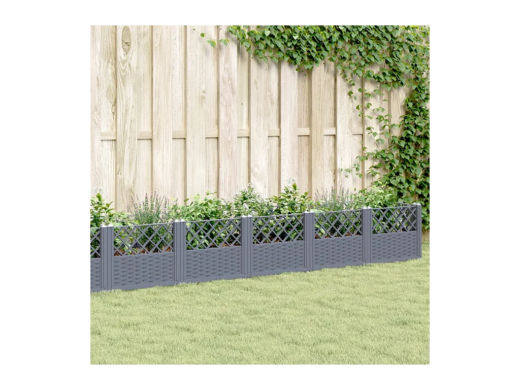Jardinière avec piquets bleu gris 363,5x43,5x43,5 cm PP