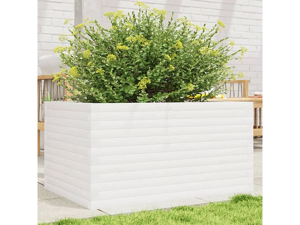 Jardinière blanc 90x60x46 cm bois de pin massif