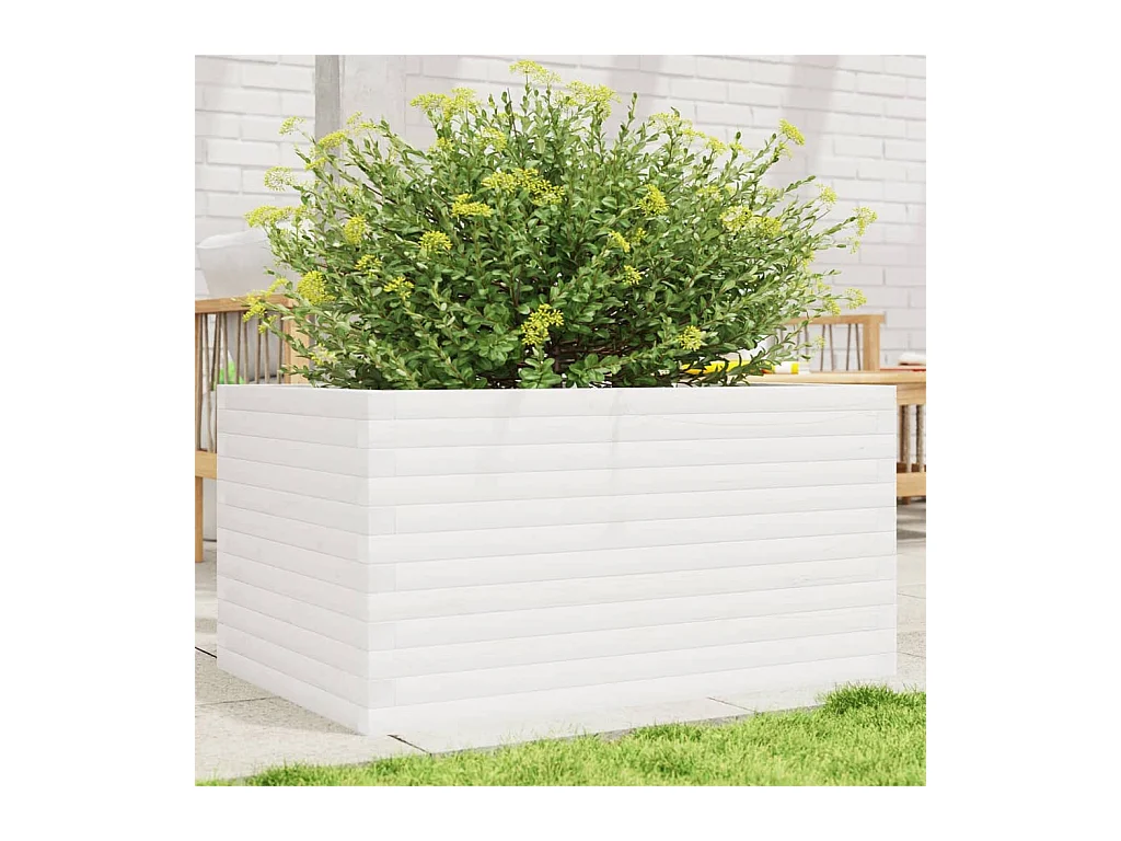 Jardinière blanc 90x60x46 cm bois de pin massif