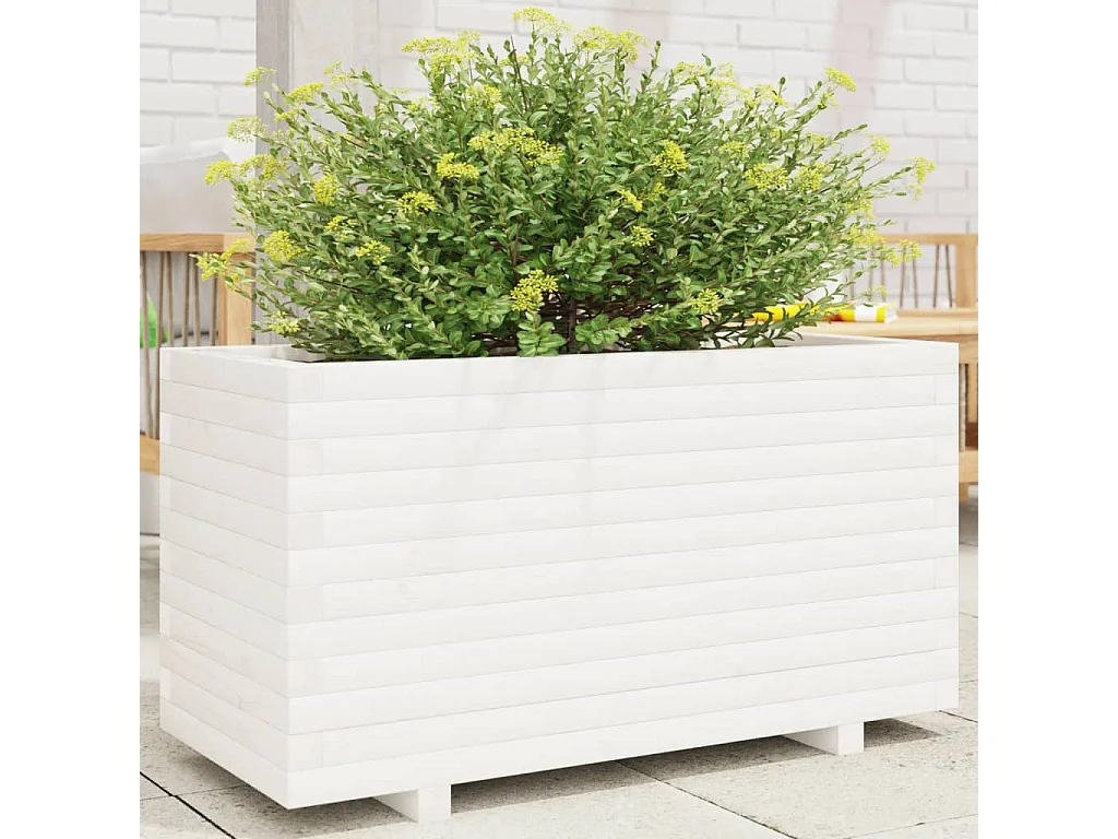 Jardinière blanc 90x40x49,5 cm bois de pin massif