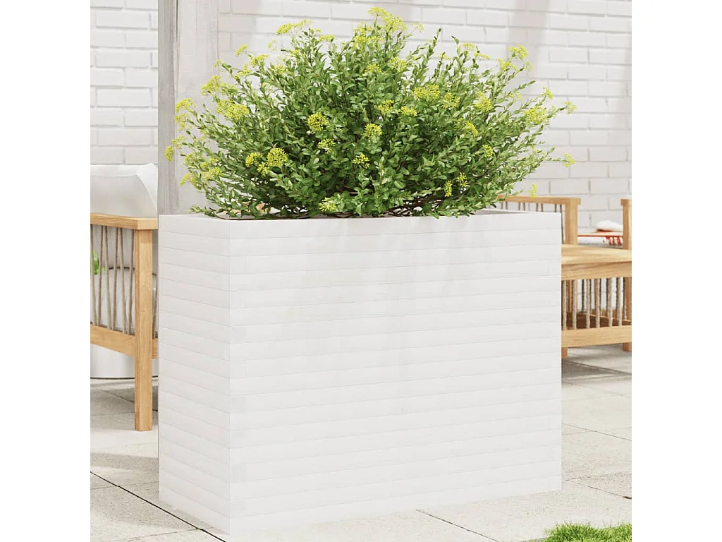 Jardinière blanc 90x40x68,5 cm bois de pin massif
