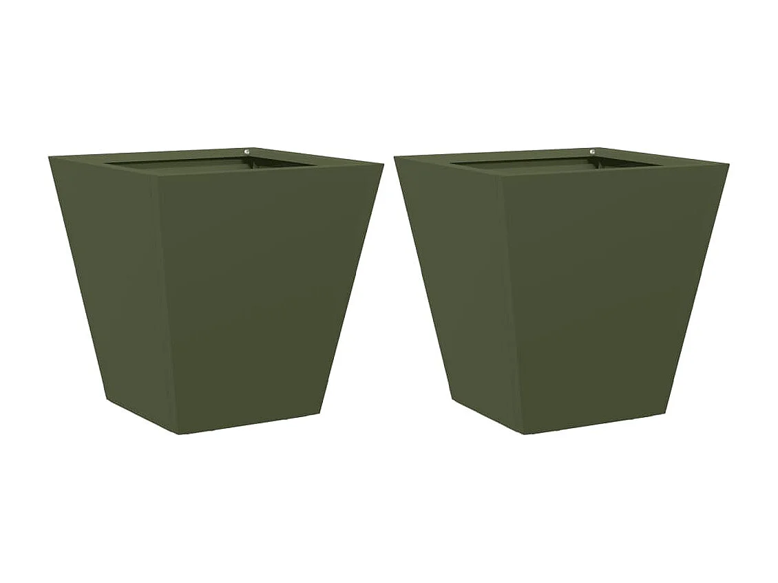 Jardinières 2 pcs vert olive 30x30x30 cm acier