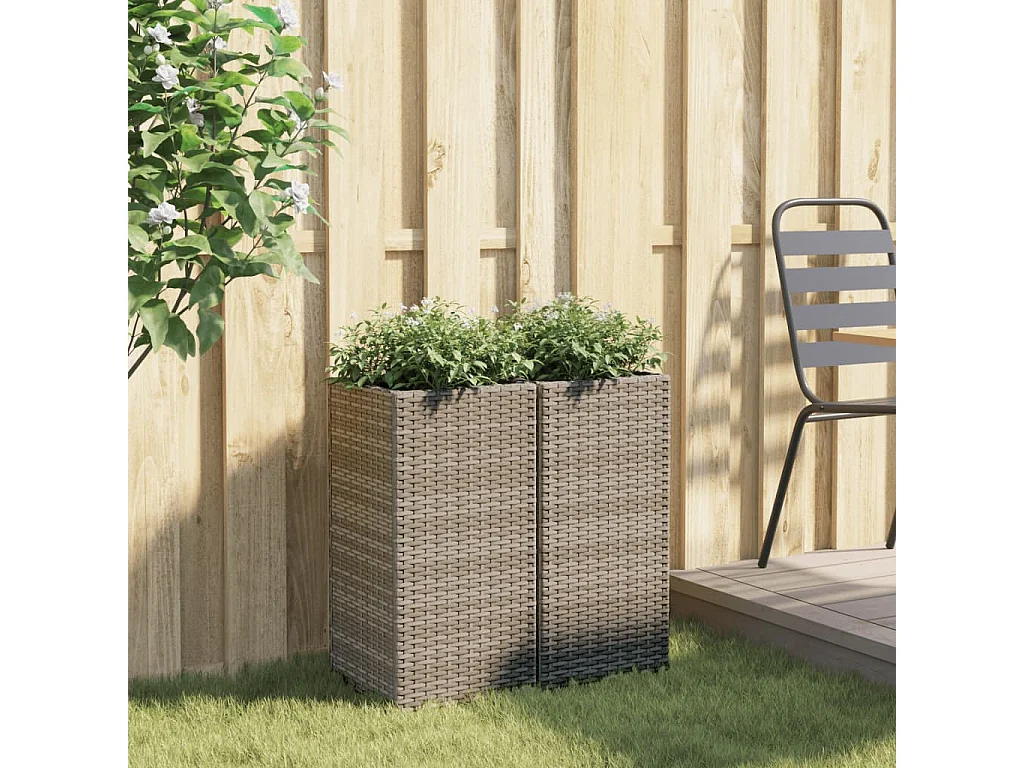 Jardinières 2 pcs gris 30x30x60 cm résine tressée