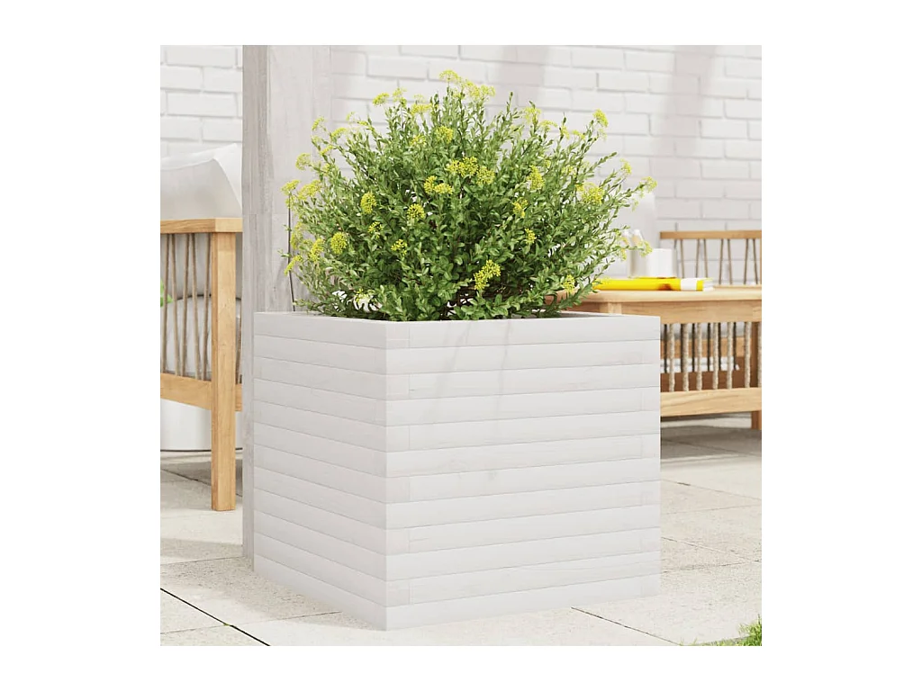 Jardinière blanc 50x50x45,5 cm bois de pin massif