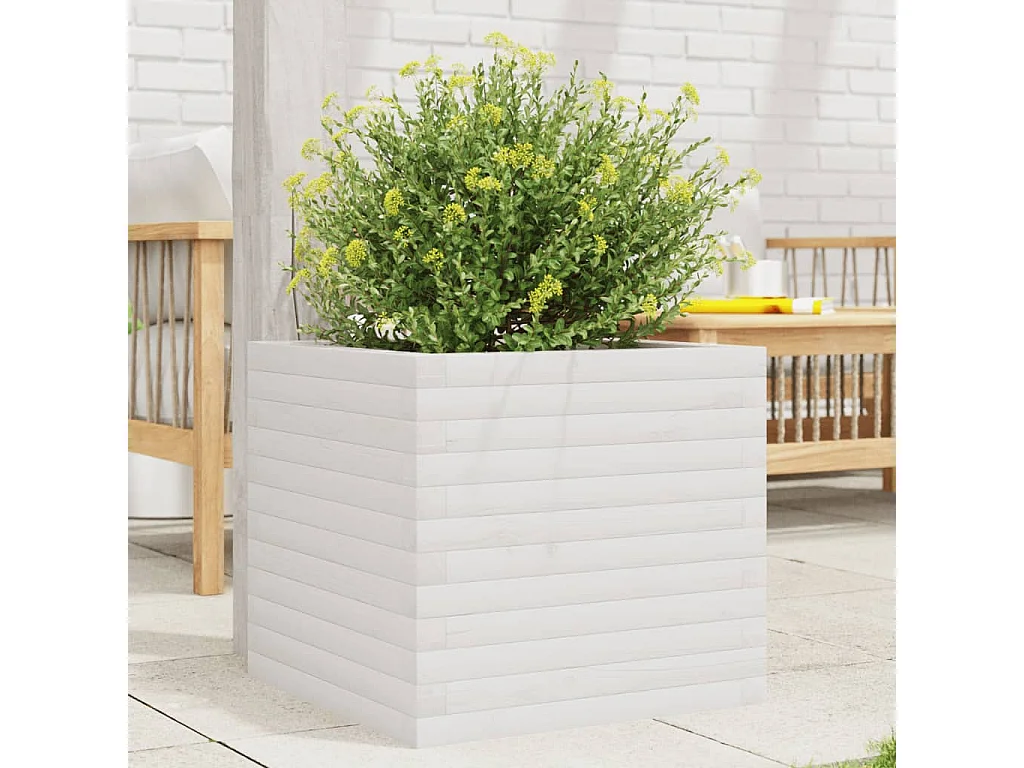 Jardinière blanc 50x50x45,5 cm bois de pin massif