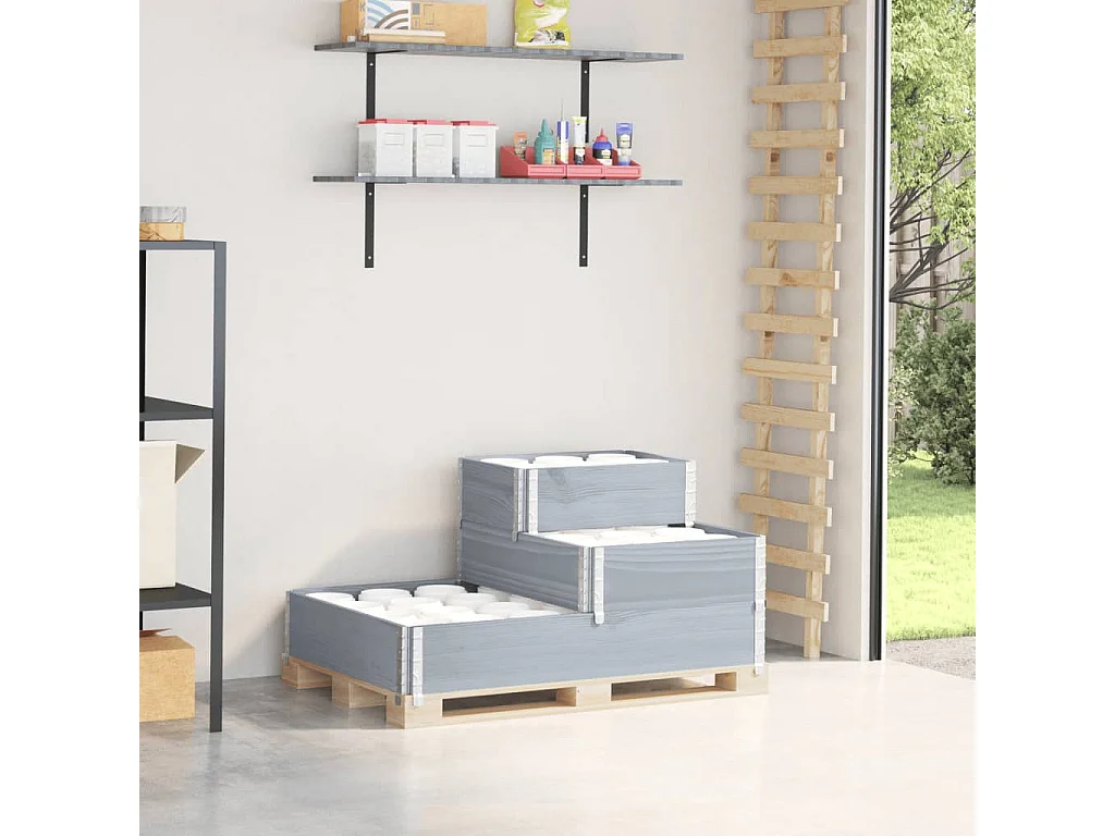 Lit surélevé à 3 niveaux gris 120x80 cm bois de pin massif