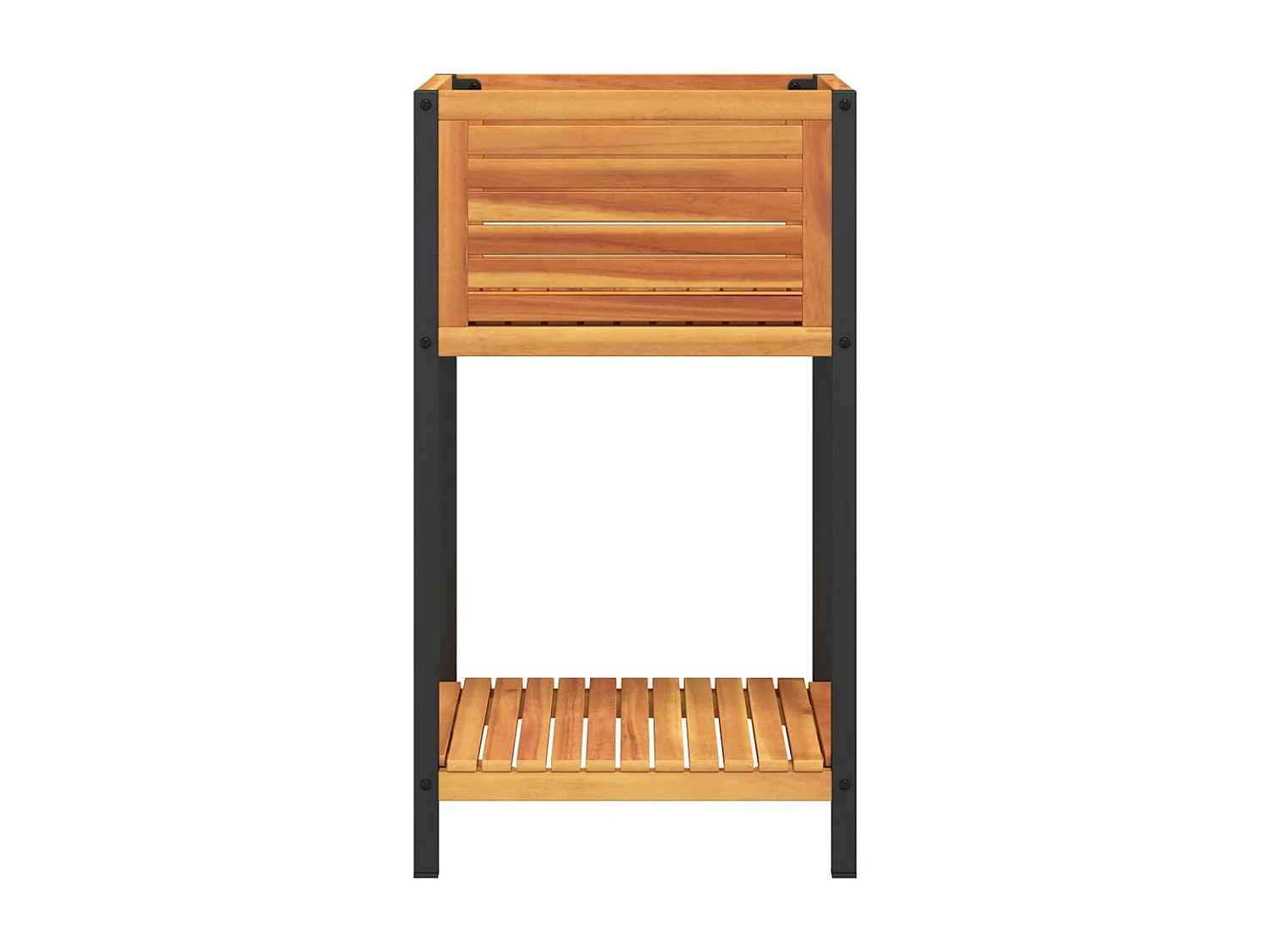 Fioriera con Ripiano 45x45x80 cm in Legno Acacia e Acciaio